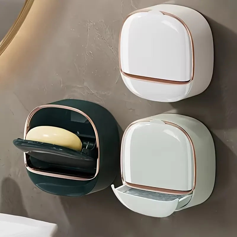 Wall Mounted Double Layer Soap Holder with Cover – No Drill
