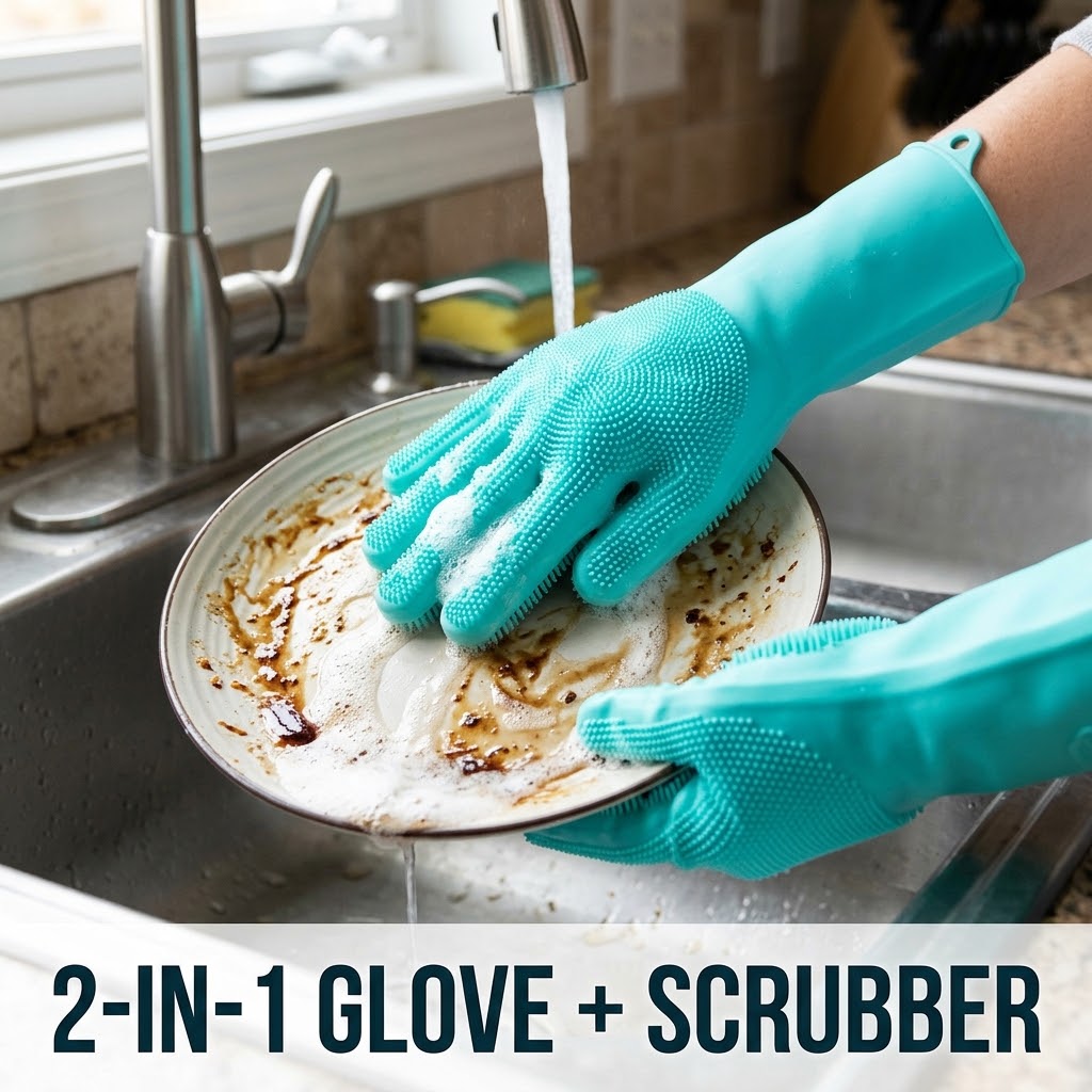 Magic Silicone Dishwashing Gloves – Reusable Kitchen Scrubber