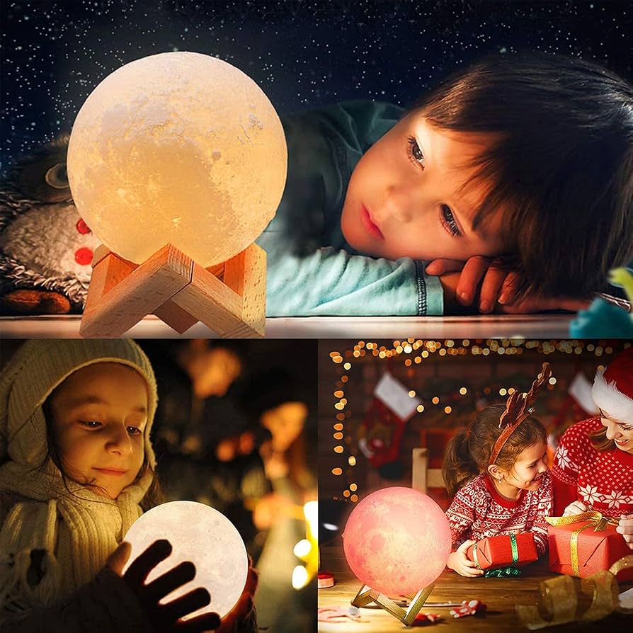 3D Moon Lamp – 15 cm Touch Sensor Night Light with Stand, 3 Colours