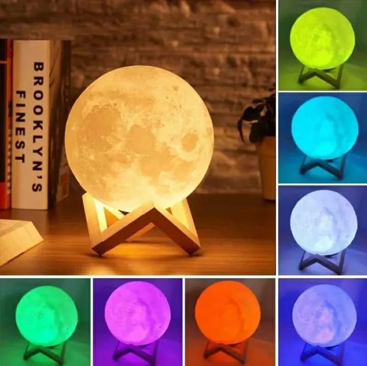 3D Moon Lamp – 15 cm Touch Sensor Night Light with Stand, 3 Colours