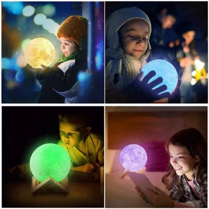 3D Moon Lamp – 15 cm Touch Sensor Night Light with Stand, 3 Colours