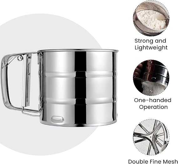 Stainless Steel Flour Sifter – Double-Layer Fine Mesh Baking Sieve