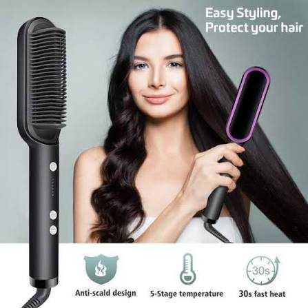 2-in-1 Hair Straightener Brush & Curling Comb – Anti-Scald