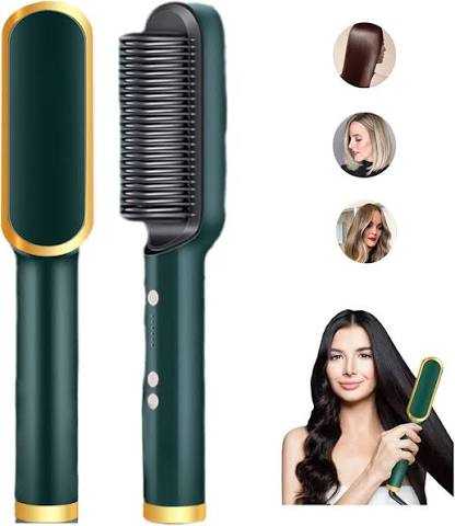 2-in-1 Hair Straightener Brush & Curling Comb – Anti-Scald