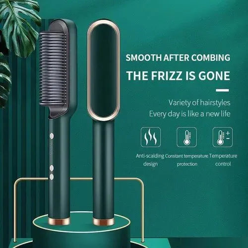 2-in-1 Hair Straightener Brush & Curling Comb – Anti-Scald