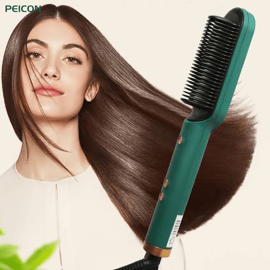 2-in-1 Hair Straightener Brush & Curling Comb – Anti-Scald